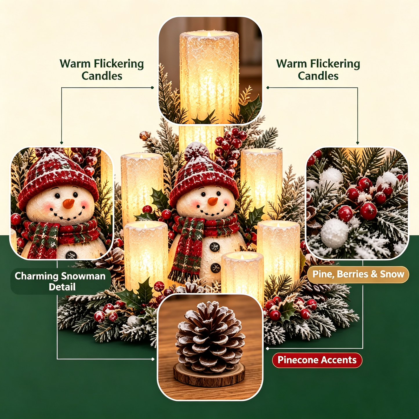 🌲Christmas Lighted Centerpiece with Flameless Candle Glow