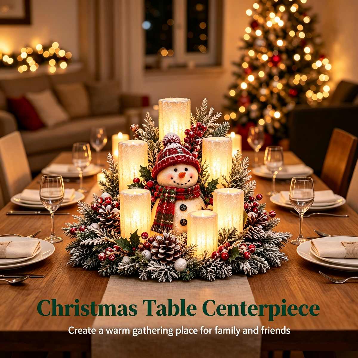 🌲Christmas Lighted Centerpiece with Flameless Candle Glow