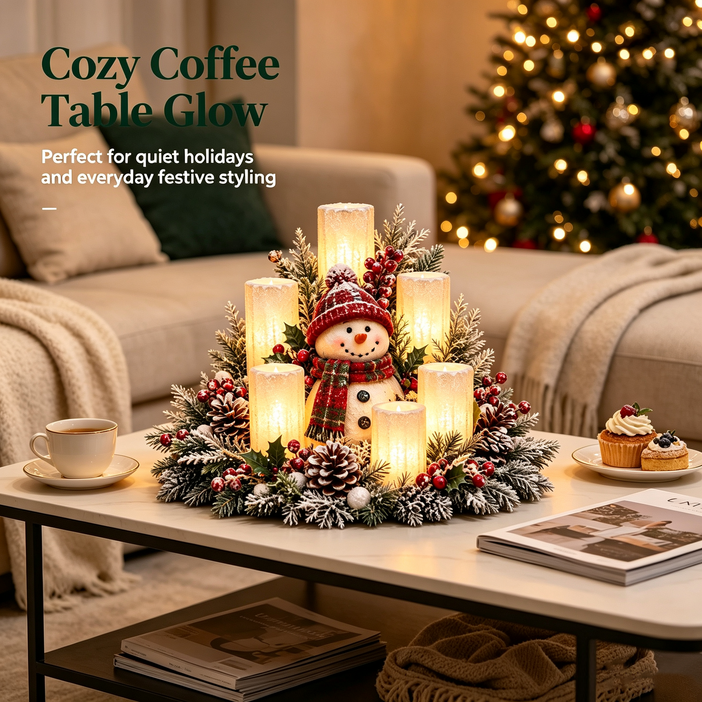 🌲Christmas Lighted Centerpiece with Flameless Candle Glow