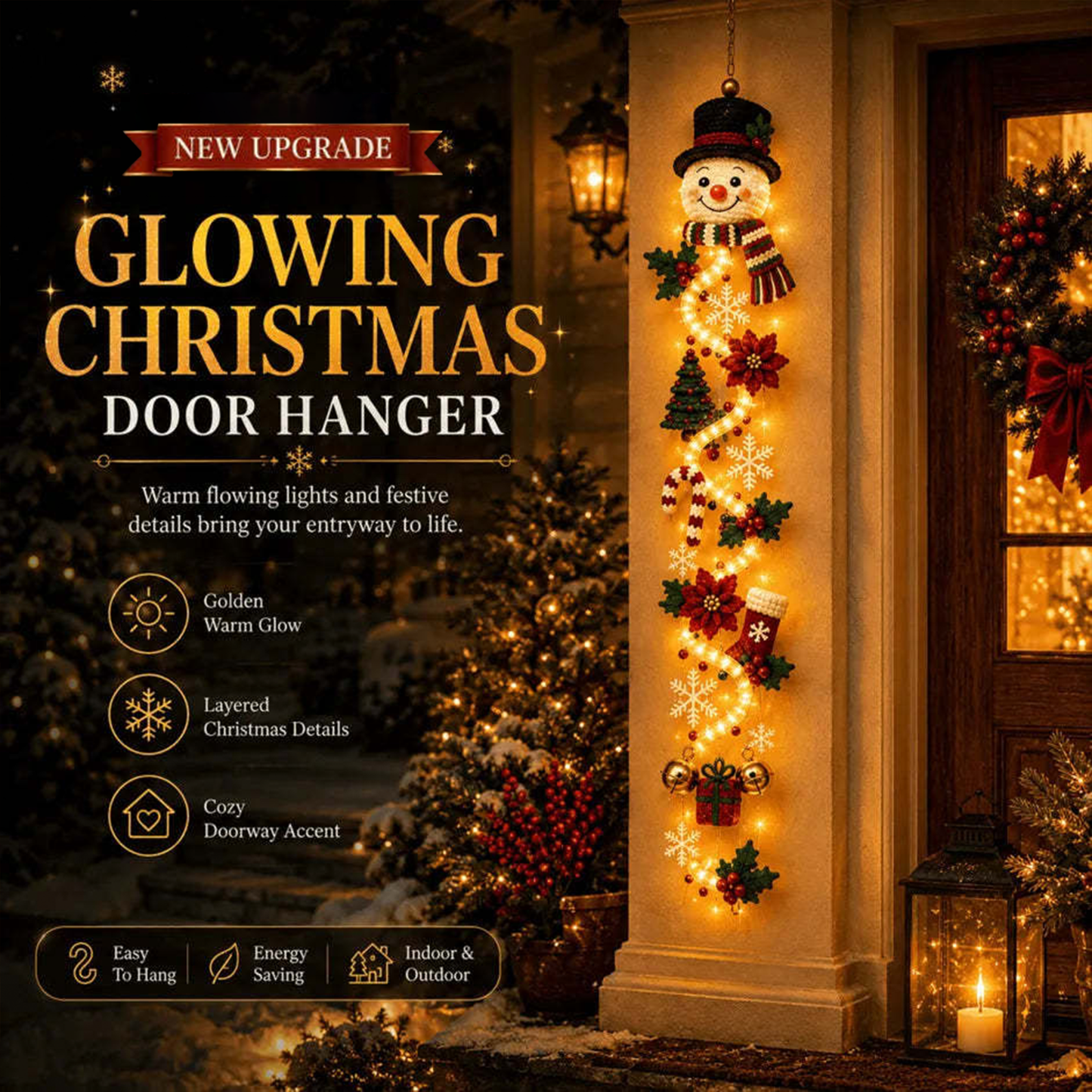 🎄 Illuminated Christmas door hanging | 6 festive illuminated designs