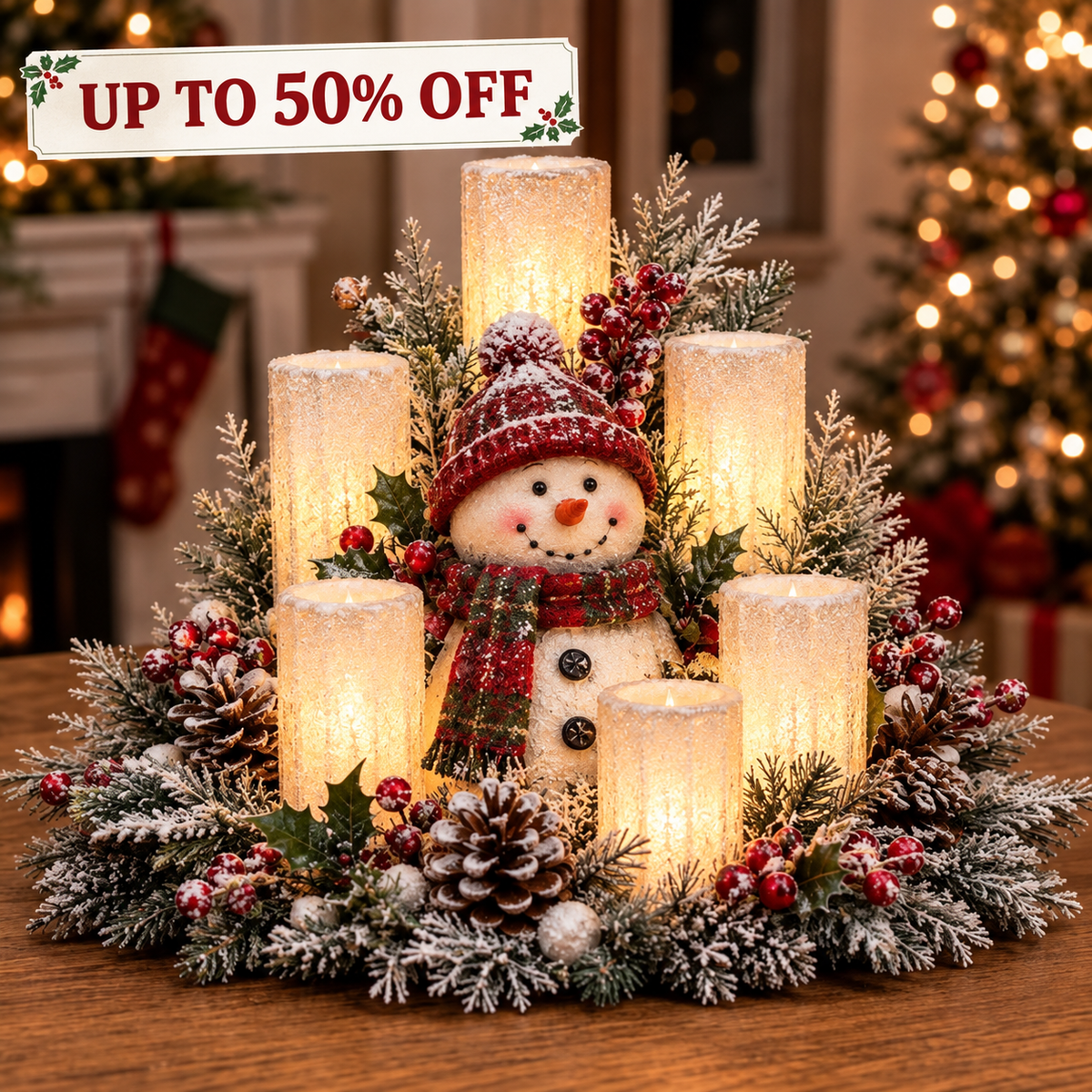 🌲Christmas Lighted Centerpiece with Flameless Candle Glow