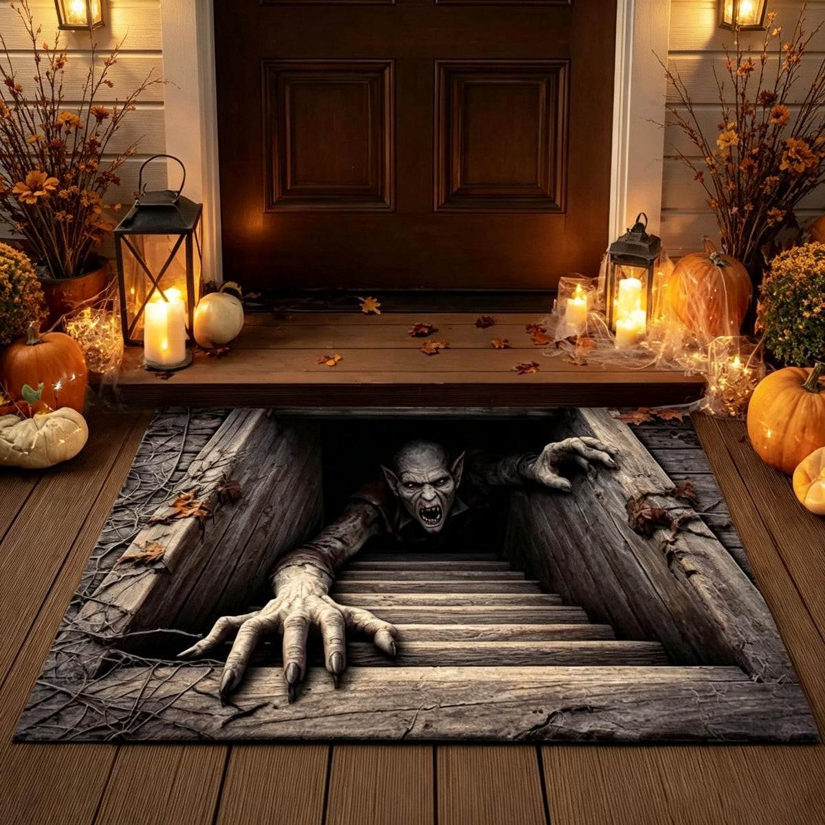 🎃Halloween Front Door Mat – Festive 3D Visual Skull & Clown Horror Rug💀