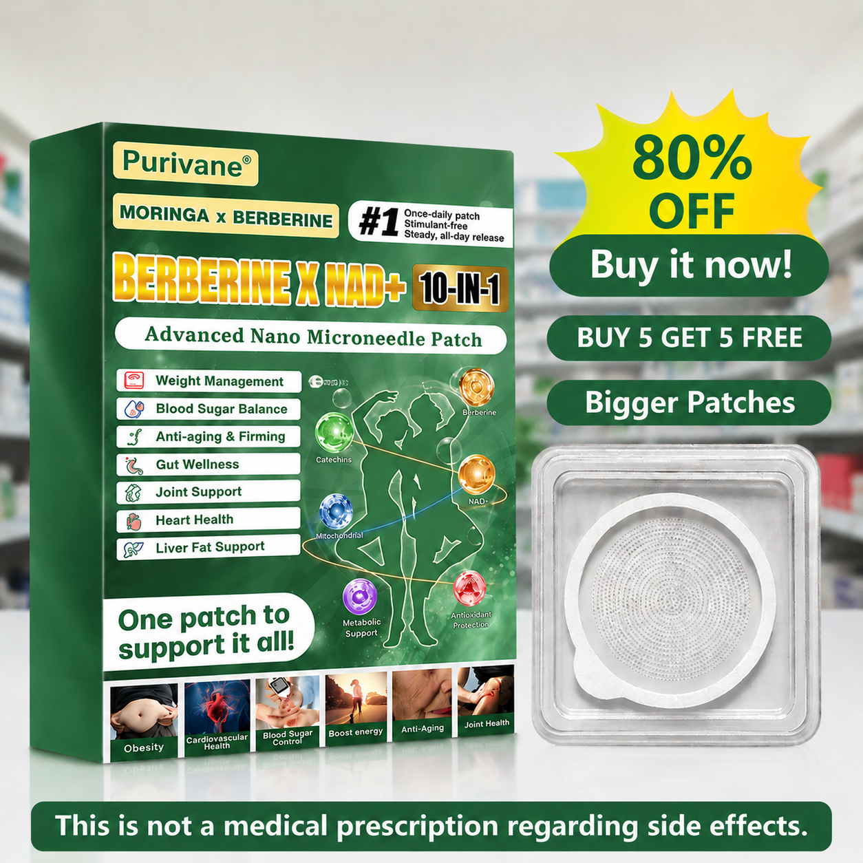 Purivane® NAD+ Moringa Berberine AMPK Support Nano Microneedle Patch