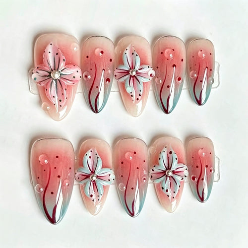 30PCS Trending Sweet 3D Stereo Gradient Press‑on Nails