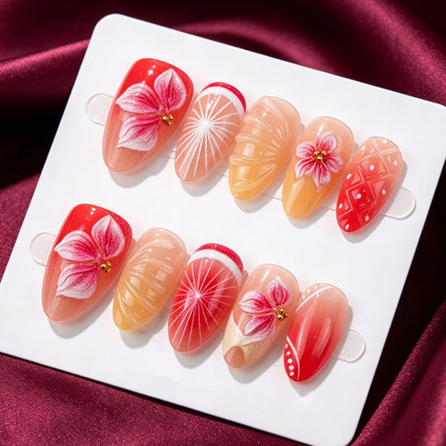 30PCS Trending Sweet 3D Stereo Gradient Press‑on Nails