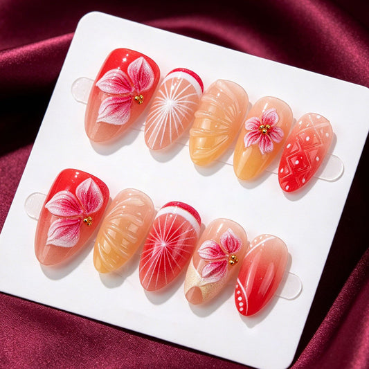30PCS Trending Sweet 3D Stereo Gradient Press‑on Nails