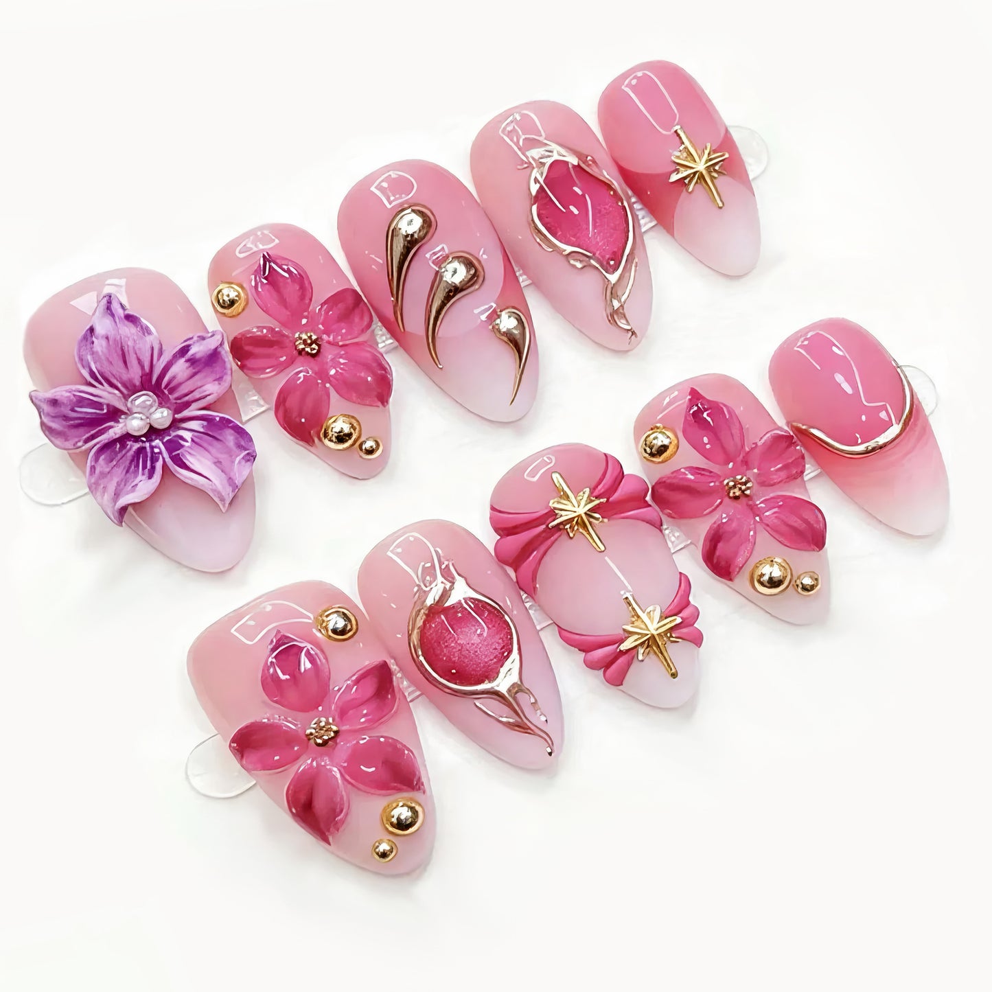 30PCS Trending Sweet 3D Stereo Gradient Press‑on Nails