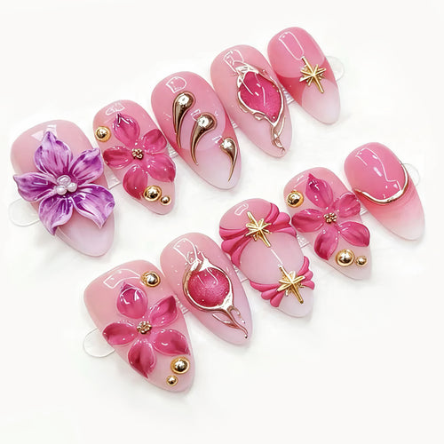 30PCS Trending Sweet 3D Stereo Gradient Press‑on Nails