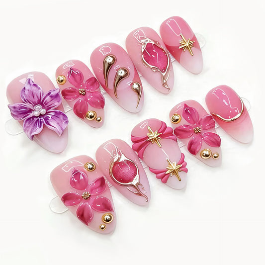 30PCS Trending Sweet 3D Stereo Gradient Press‑on Nails