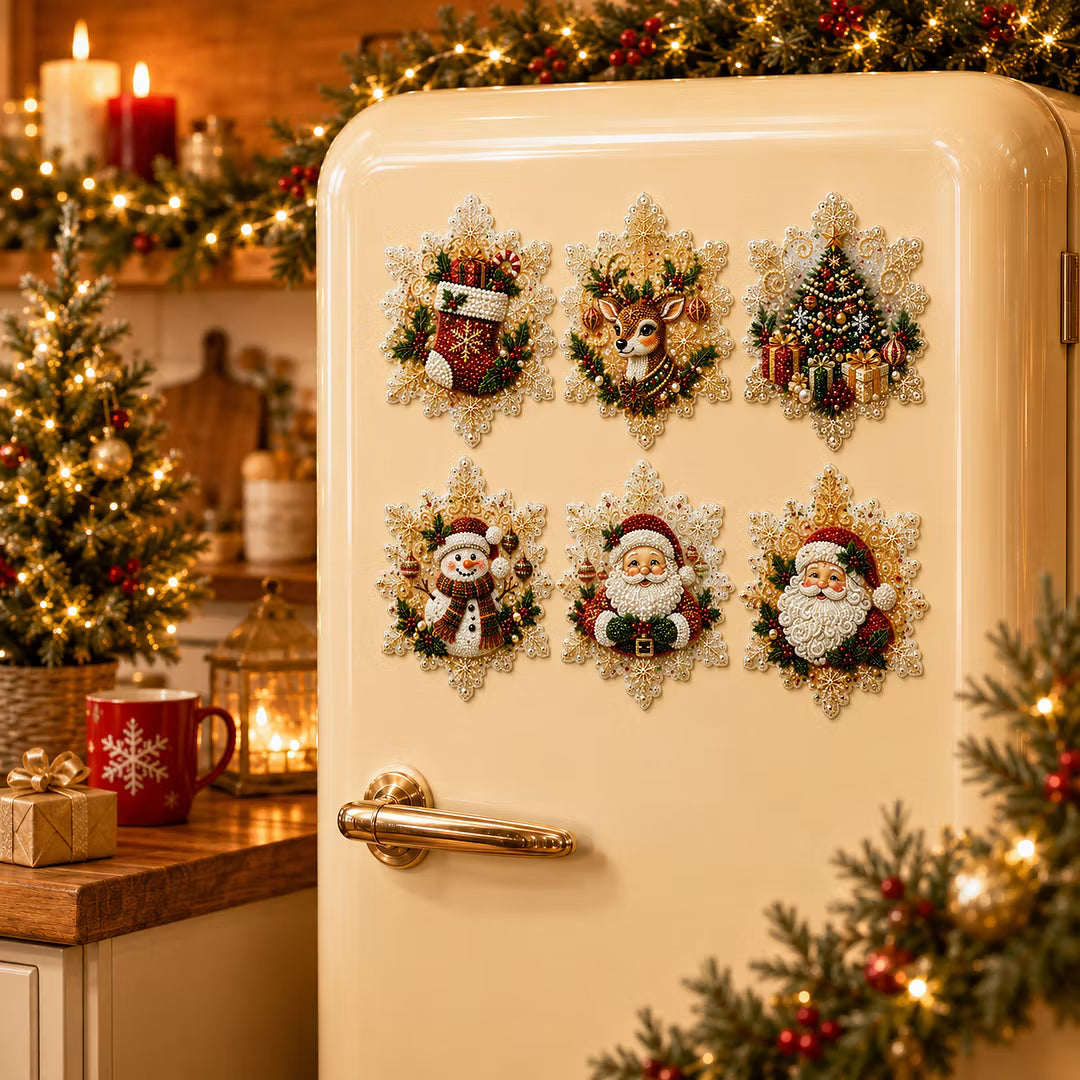 6pcs DIY Snowflake Xmas Set Fridge Magnet Christmas Decor