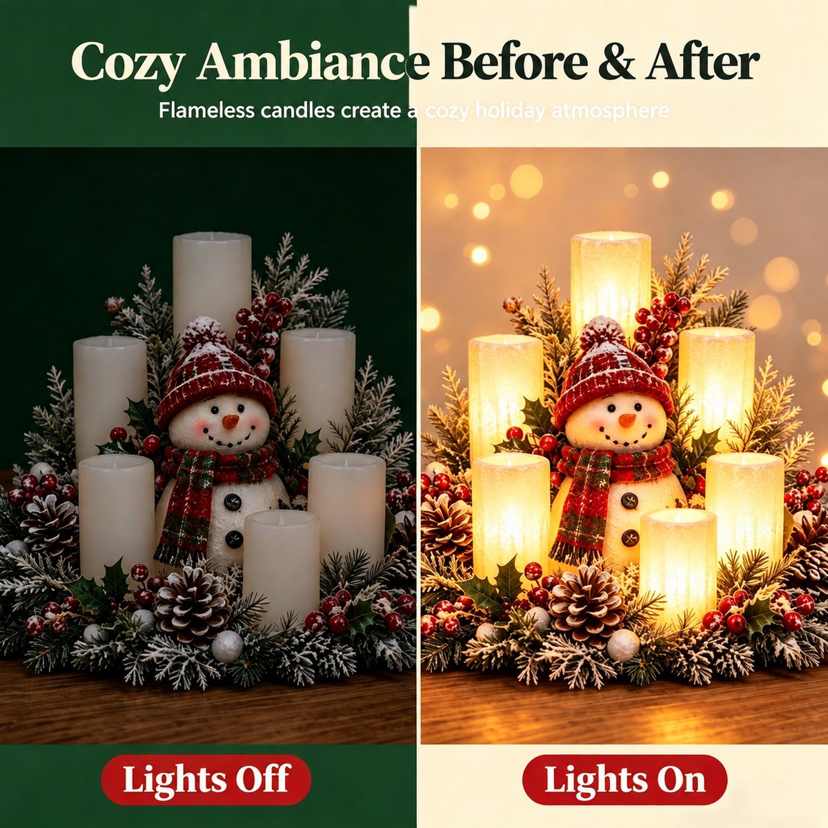 🌲Christmas Lighted Centerpiece with Flameless Candle Glow