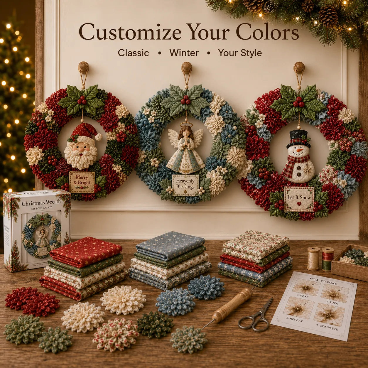 ✨ Make A Christmas Wreath You'll Be Proud To Display ❤️ 3D Fabric Poke DIY Kit With Tutorial & Guide Included