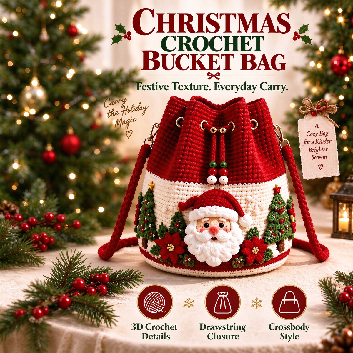 🎄3D Christmas Crochet Bucket Bag