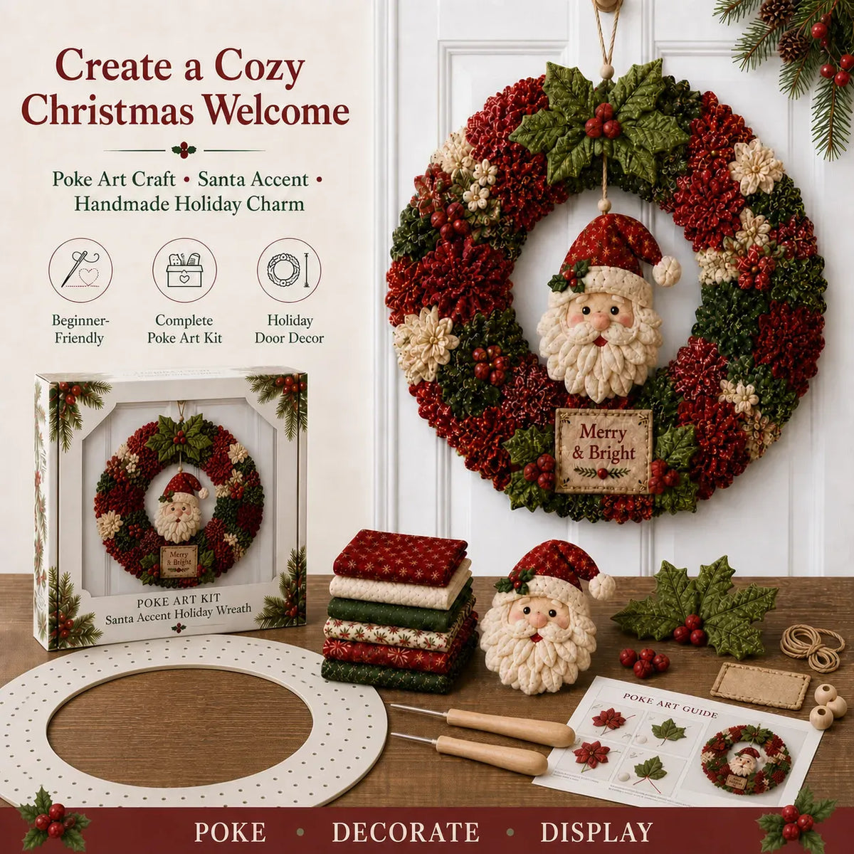 ✨ Make A Christmas Wreath You'll Be Proud To Display ❤️ 3D Fabric Poke DIY Kit With Tutorial & Guide Included