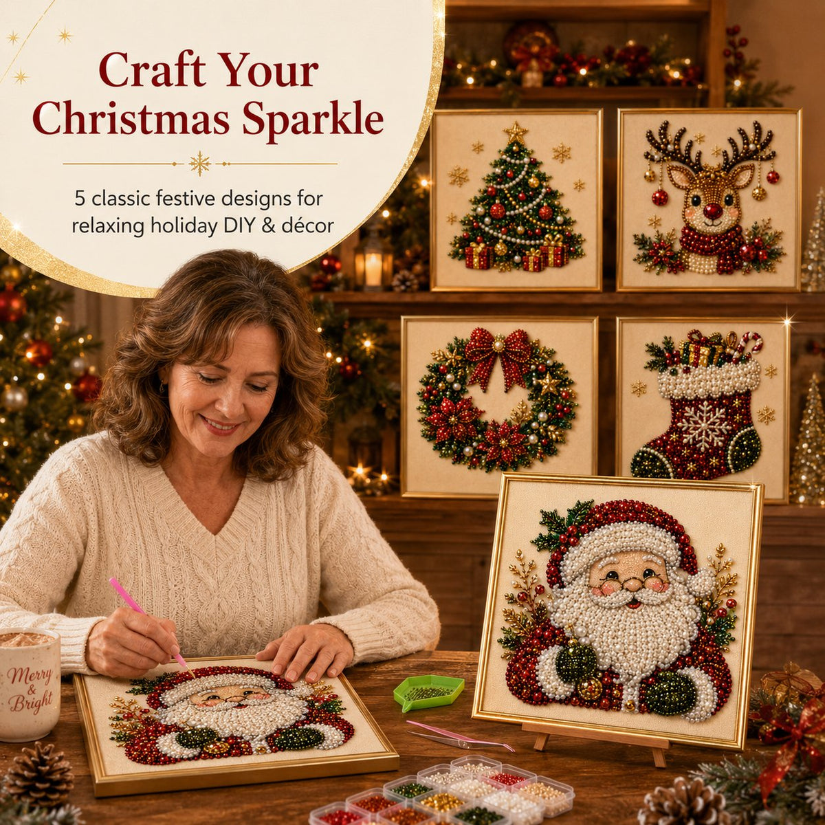 🎨💎DIY Christmas Pearl Diamond Painting Art Kit With Frame
